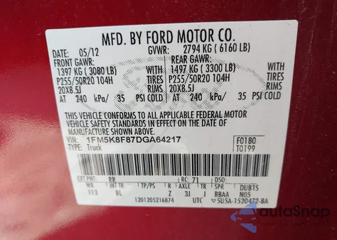 2013 Ford Explorer Limited from USA, damaged, VIN 1FM5K8F87DGA64217